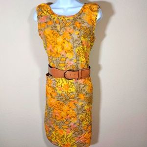 Vintage Handmade Orange, Pink, Tan, Yellow Floral Dress, size medium
